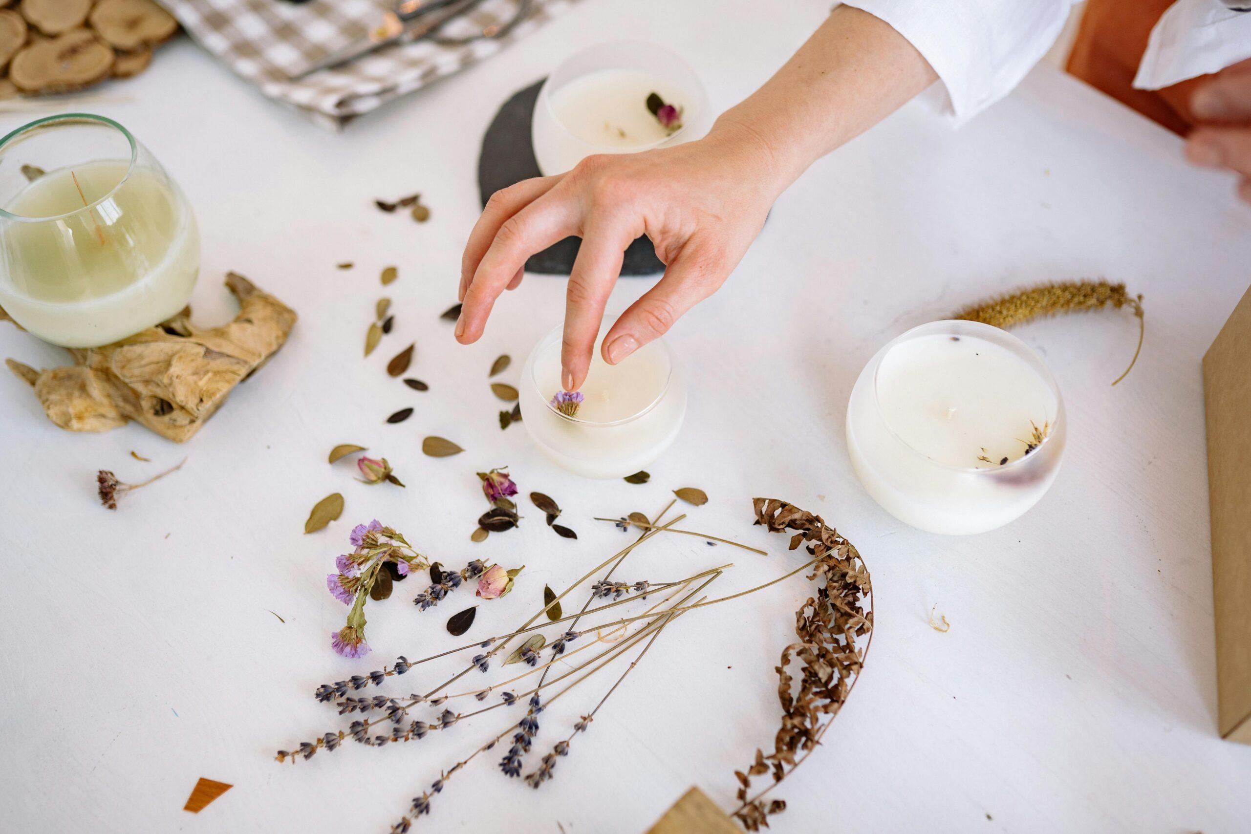 A beautifully wrapped gift adorned with dried lavender stems.