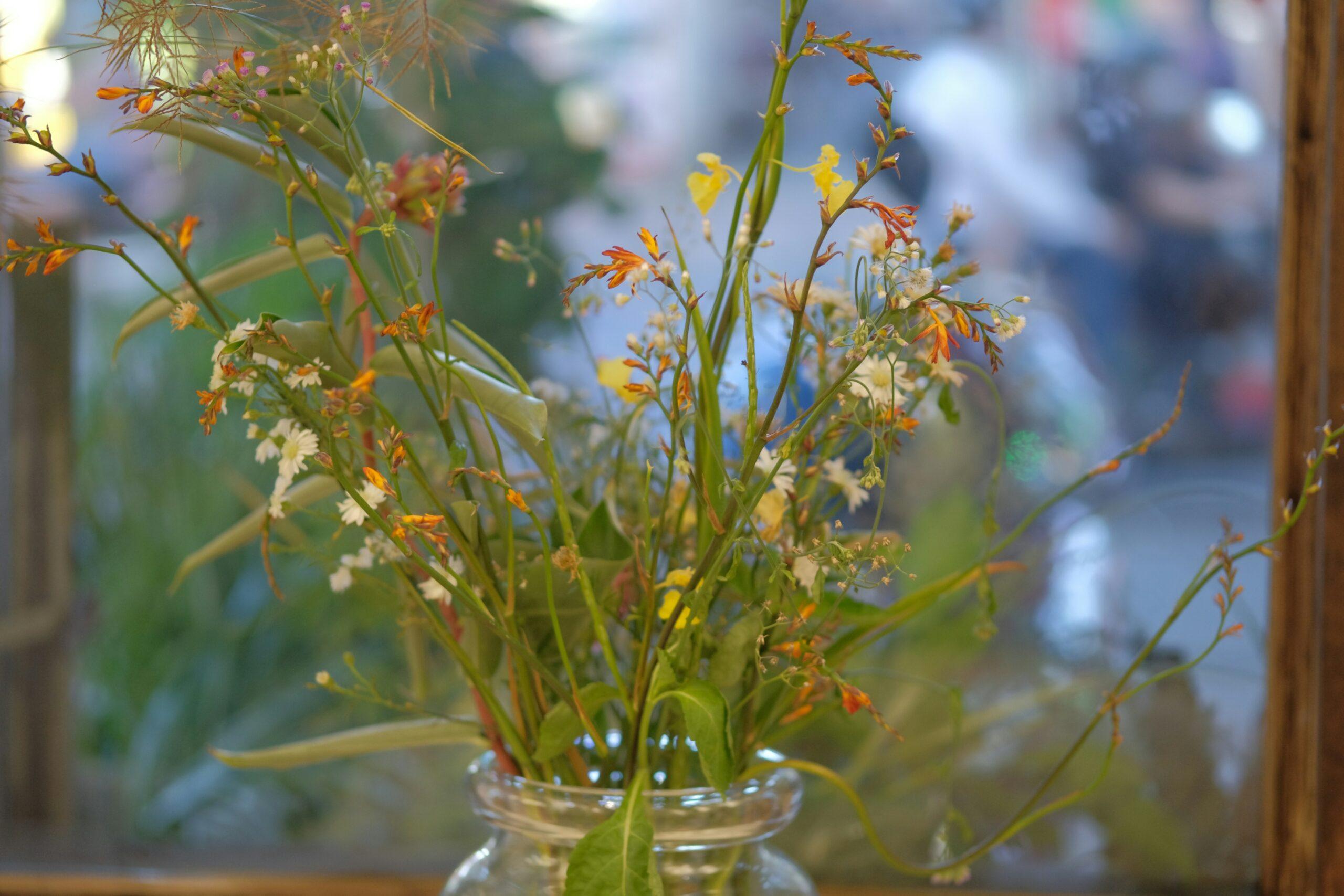 DIY floral toner being prepared in a glass jar on a countertop