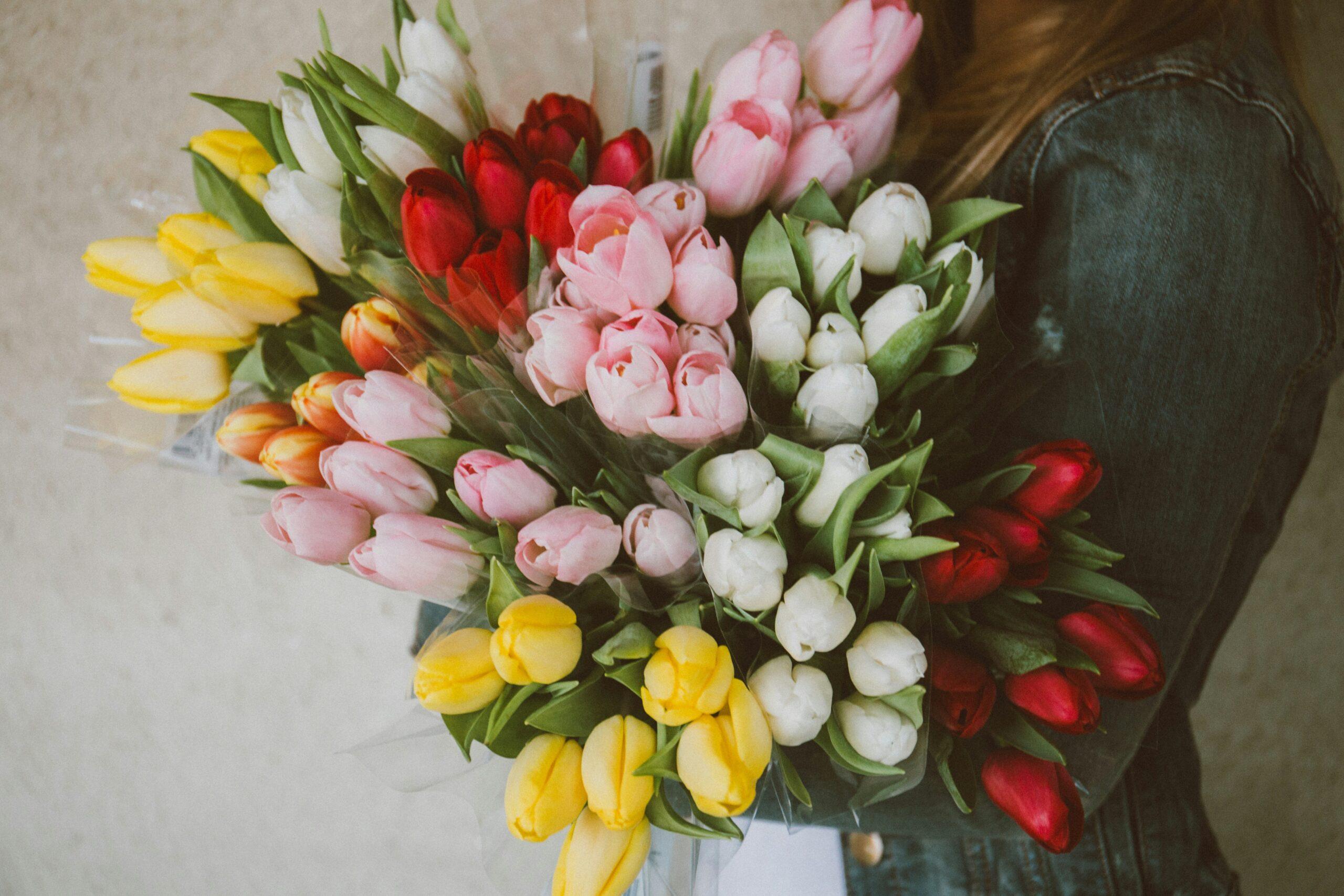 fresh tulip bouquet on vanity