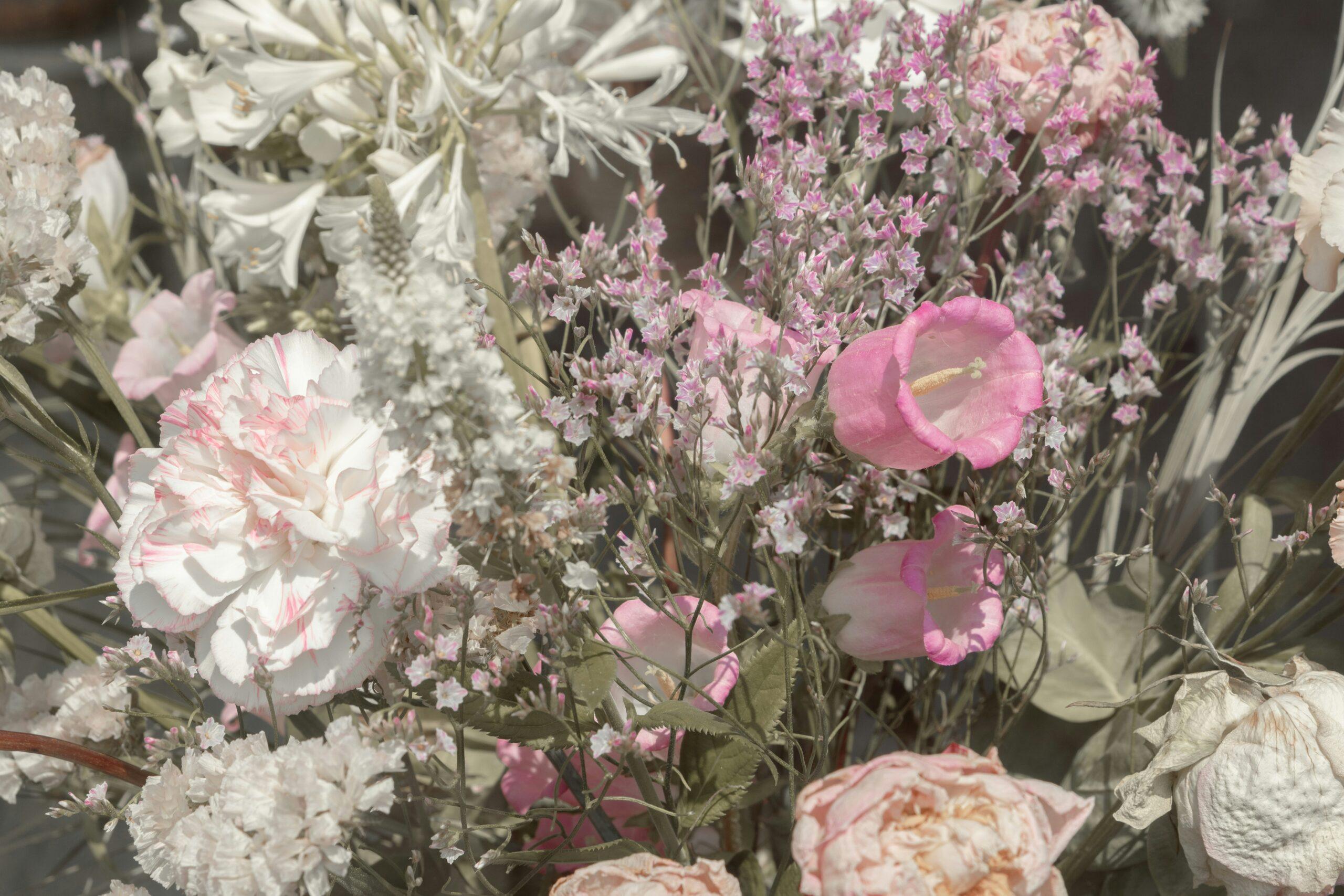 wildflower bouquet on skincare shelf